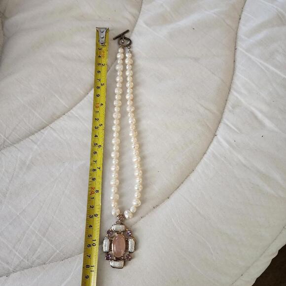 Vintage! Pearl and Peach Stone Necklace - Picture 6 of 7